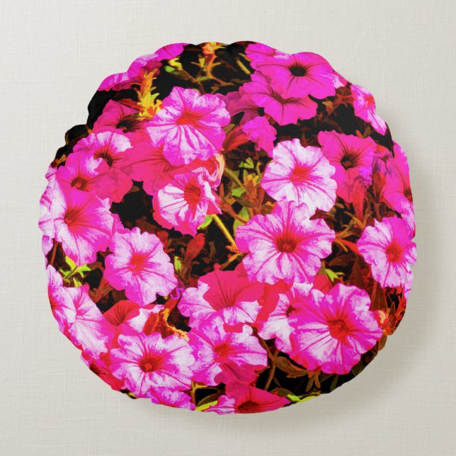 Bright Red Petunias Rund Kudde (Framsidan)