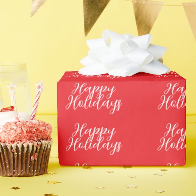 Bright Red Plain Elegant Happy Holidays Handwrite Presentpapper (Födelsedagsfest)