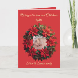 Bright Red Poinsettia and Greenery Circle Kort