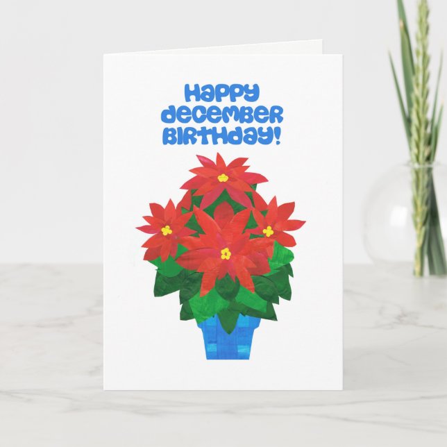 Bright Red Poinsettia December Birthday Kort (Framsida)