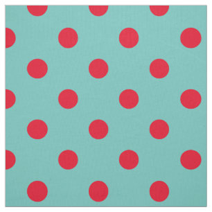 Bright Red Polka dots på Light Teal Tyg