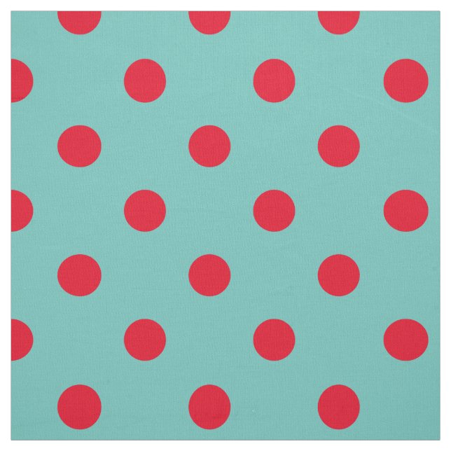 Bright Red Polka dots på Light Teal Tyg (Provkarta)