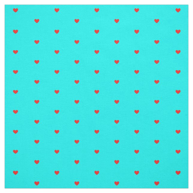 Bright Red Polka Hearts on Turquise Blue Tyg (Provkarta)