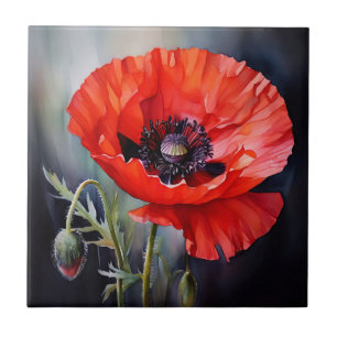 Bright Red Poppy med Mörk Center Kakelplatta