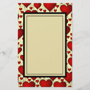 Bright Red Romantic Hearts Mönster Brevpapper