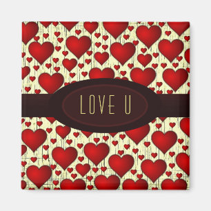 Bright Red Romantic Hearts Mönster Kärlek U Magnet