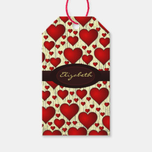 Bright Red Romantic Hearts Presentetikett