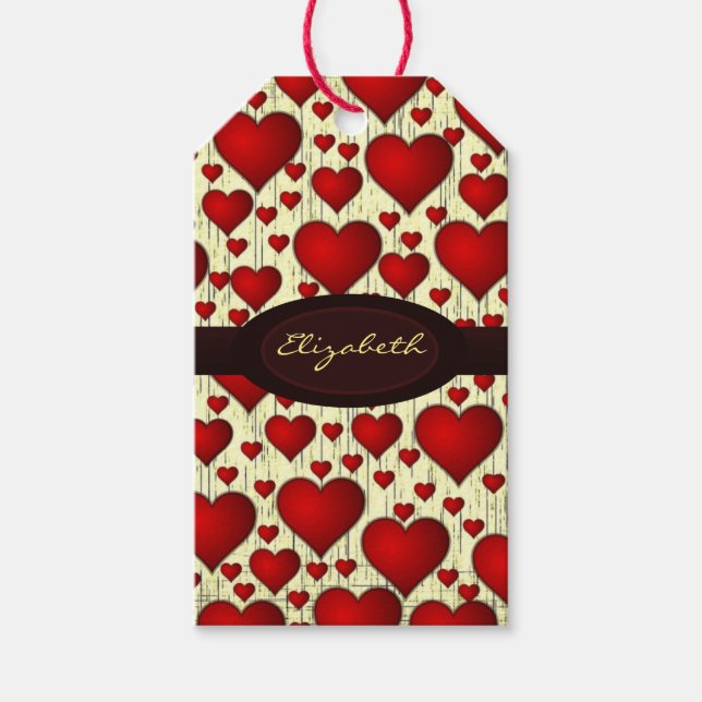 Bright Red Romantic Hearts Presentetikett (Framsidan)