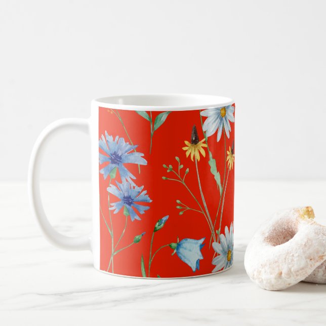 Bright Red Summer Blommigt Kaffemugg (Med munk)
