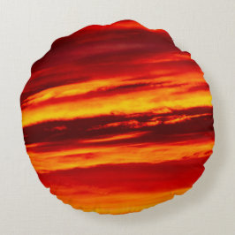 Bright Red Sunset Rund Kudde