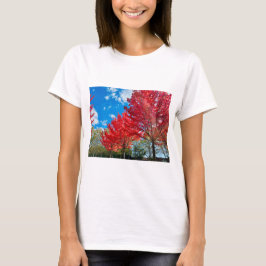 Bright Red Träd Lämnar på hösten T Shirt