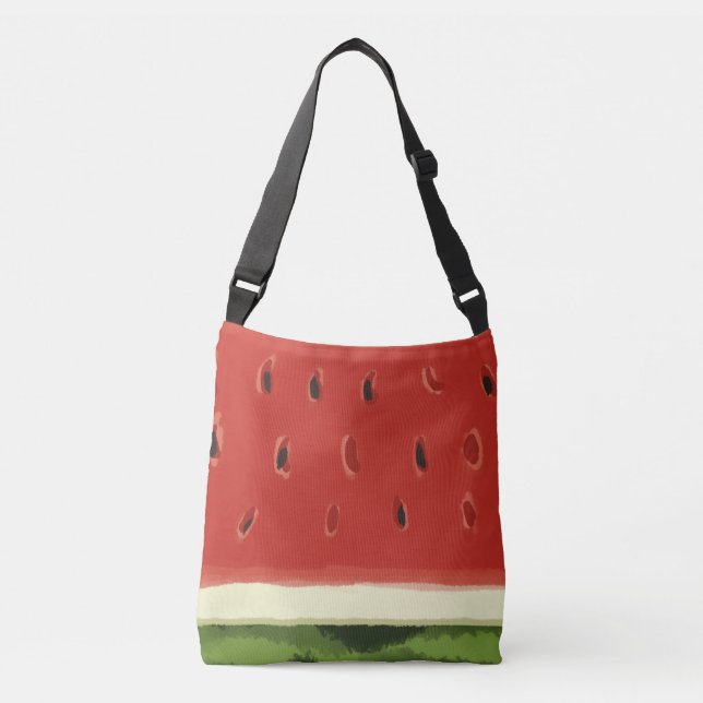 Bright Red Watercolor Watermelon Crossbody Tote Axelväska (Framsida)