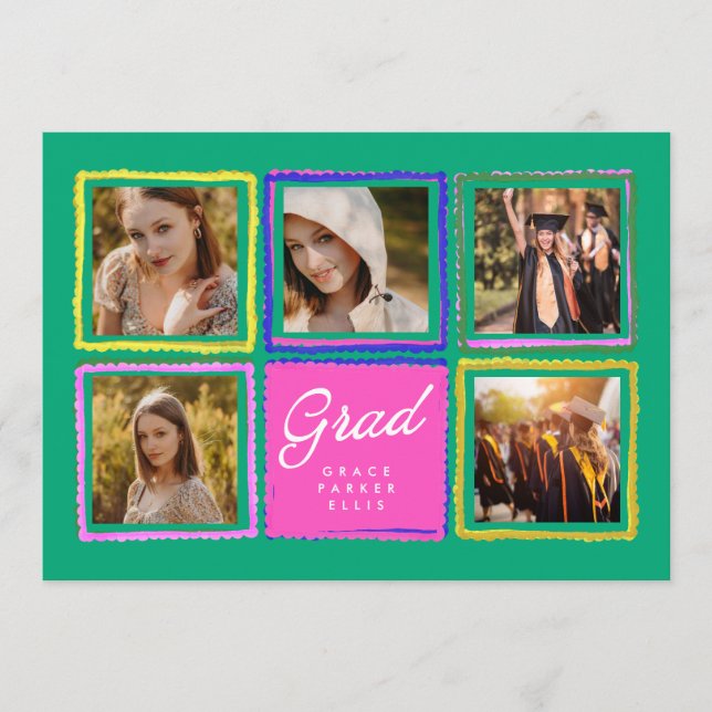 Bright Retro Graduate 5 Photo Collage Graduation  Meddelande (Framsida)