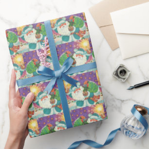 Bright Retro Jultomten vintage christmas Presentpapper