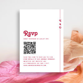 Bright Retro Shock rosa Monogram Bröllop QR-kod OSA Kort
