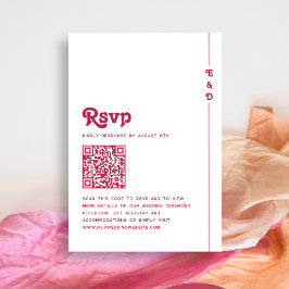 Bright Retro Shock rosa QR-kod Monogram Bröllop OSA Kort