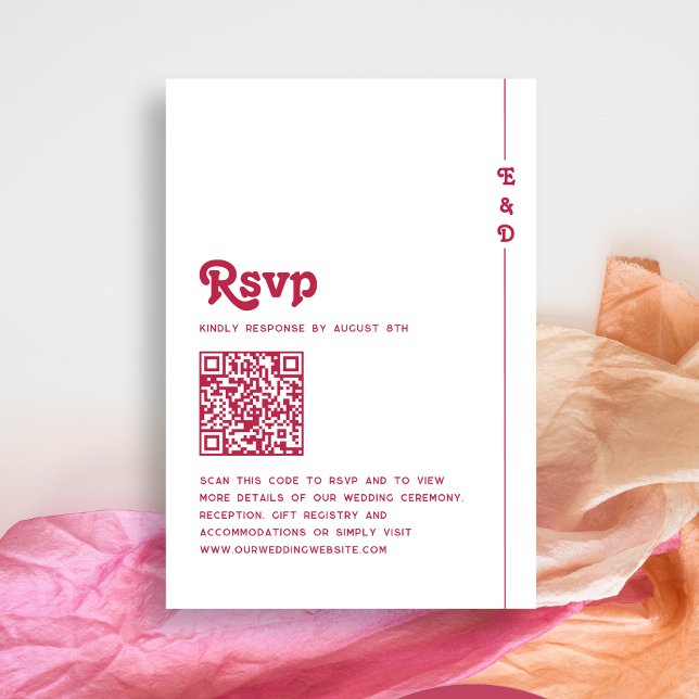 Bright Retro Shock rosa QR-kod Monogram Bröllop OSA Kort (Skapare uppladdad)