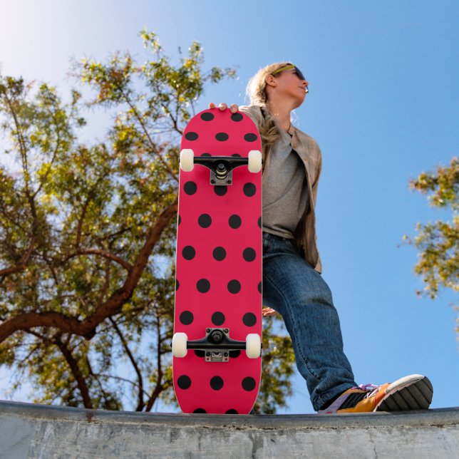 Bright Ro Red and Black Polka dots Mini Skateboard Bräda 18,5 Cm (Utomhus 1)