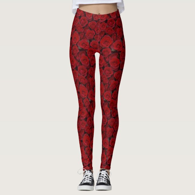 Bright Röd ros Leggings (Framsida)