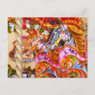 Bright Roligt Carousel Horses Vykort