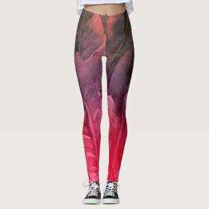 Bright Roligt Rosa Tropical Summer Handflatan Löv Leggings