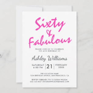 Bright Rosa 40 Fabulous   60:e Födelsedagsfesten Inbjudningar