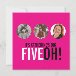 Bright rosa 50:e FIVEOH! fotofödelsedag inbjudan