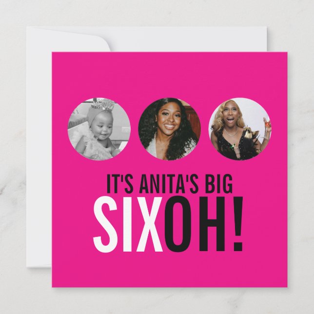 Bright rosa 60:e SIXOH! fotofödelsedag inbjudan (Framsida)