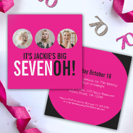 Bright rosa 70:e SEVENOH! fotofödelsedag inbjudan