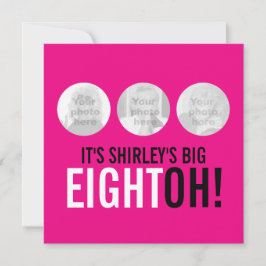 Bright rosa 80:e ÅTTA! fotofödelsedag inbjudan