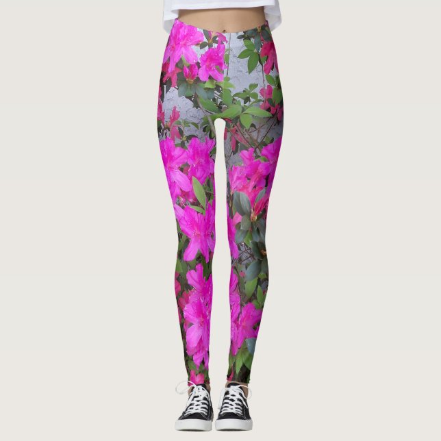 Bright rosa Azaleas på baljväxter Leggings (Framsida)