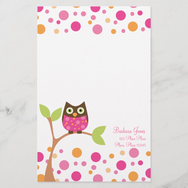 Bright Rosa Baby Uggla Brevpapper (Framsida)