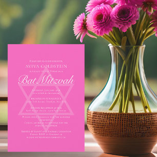 Bright Rosa Bat mitzvah Star av David Party Inbjudningar