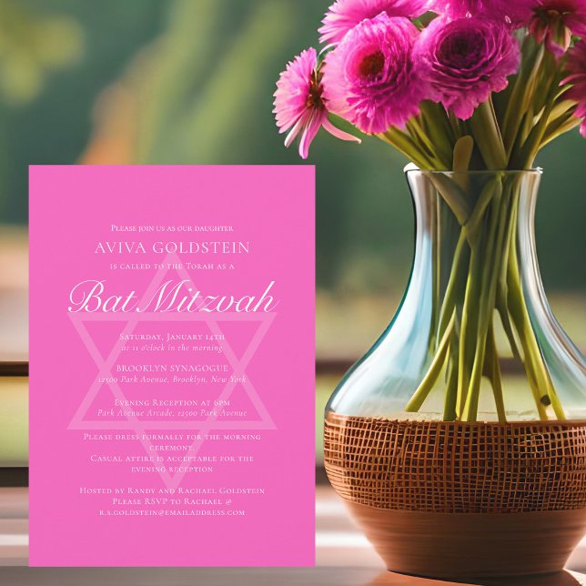 Bright Rosa Bat mitzvah Star av David Party Inbjudningar (Skapare uppladdad)
