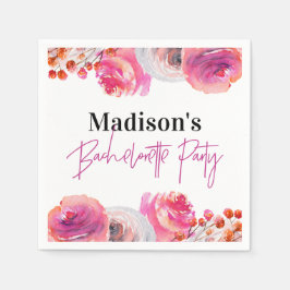 Bright Rosa Blommigt Bachelorette Party Napkin Pappersservett