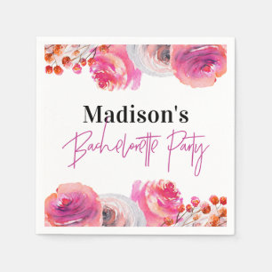 Bright Rosa Blommigt Bachelorette Party Napkin Pappersservett