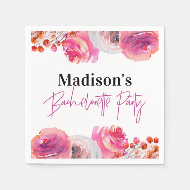Bright Rosa Blommigt Bachelorette Party Napkin Pappersservett (Framsidan)