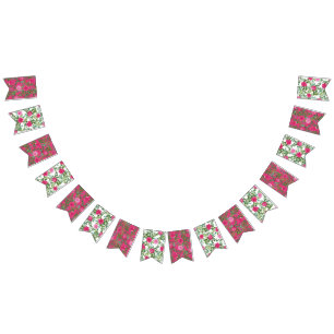 Bright Rosa Blommigt Bröllop Bunting Flaggor