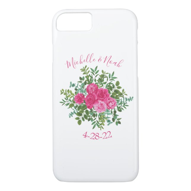 Bright Rosa Blommigt Bröllop Case-Mate iPhone Skal (Baksida)
