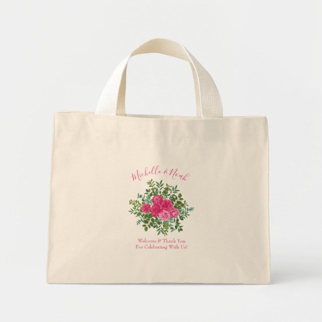 Bright Rosa Blommigt Bröllop Mini Tygkasse (Framsidan)