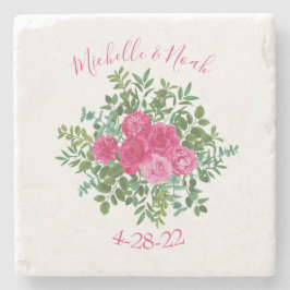 Bright Rosa Blommigt Bröllop Stenunderlägg