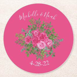 Bright Rosa Blommigt Bröllop Underlägg Papper Rund