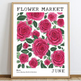 Bright Rosa Blommigt Ro June Birkeland Market Poster