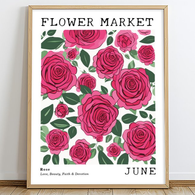 Bright Rosa Blommigt Ro June Birkeland Market Poster (Skapare uppladdad)