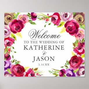 Bright Rosa Blommigt Romantic Fuchsia Bröllop Poster