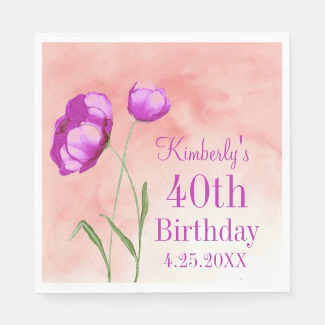 Bright Rosa Blommigtar, Anpassade Birthday Pappersservett (Framsidan)