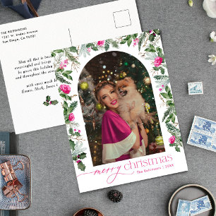 Bright Rosa Botanical Arch 1 Photo God jul Vykort