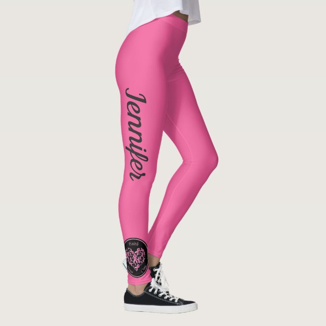 BriGHT Rosa Bröstcancer medvetenhet Leggings NAMN (Höger)