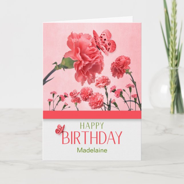 Bright Rosa Carnation Garden Birthday Kort (Framsida)
