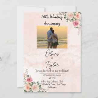 Bright Rosa Cream Blommigt Bröllop-årsdag Inbjudningar